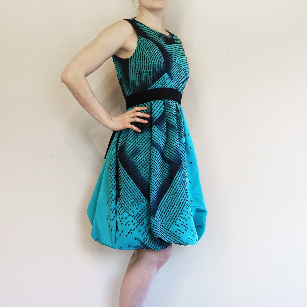 Oscar de la Renta Teal Embroidered Cocktail Dress
